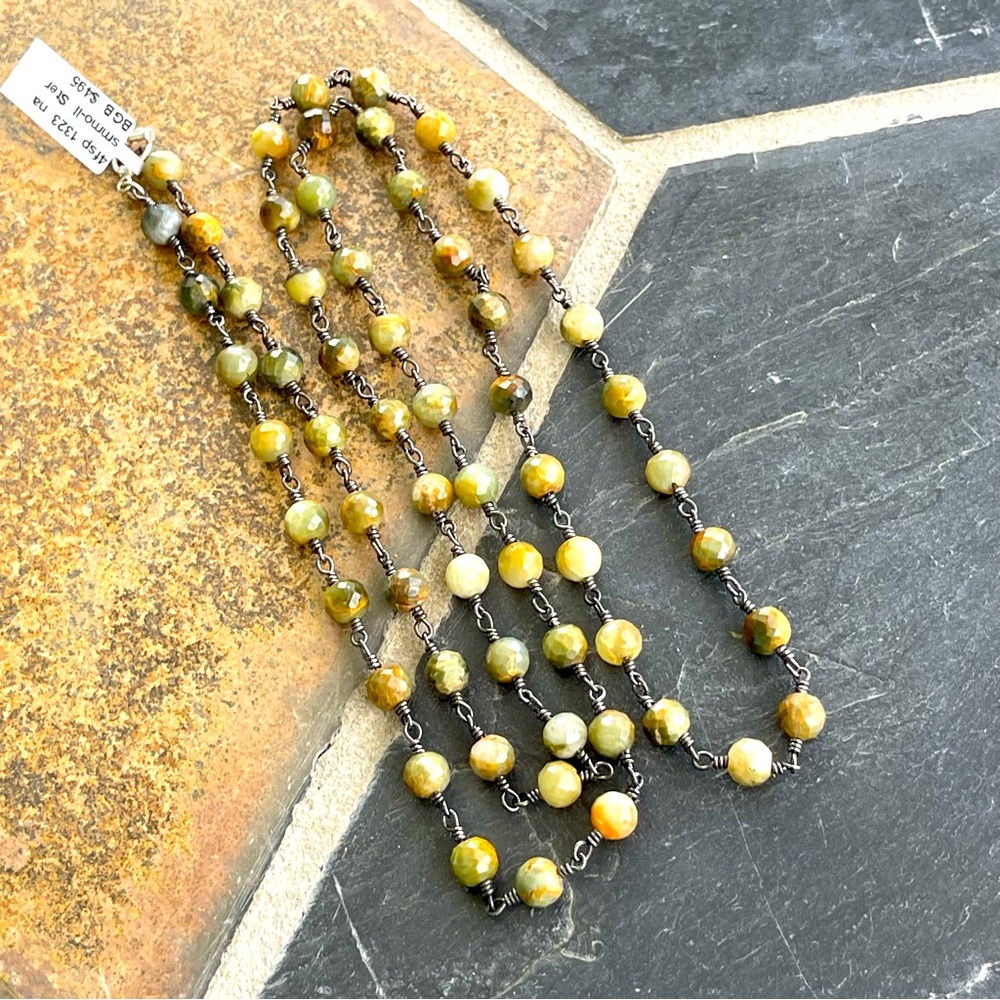 Elegant Faceted Green Garnet Beaded Necklace wired in sterling silver 34” long